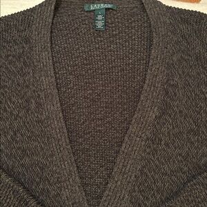 Lauren Ralph Lauren Gray/Black Women’s Cardigan V Neck Sweater (L) 100% Cotton